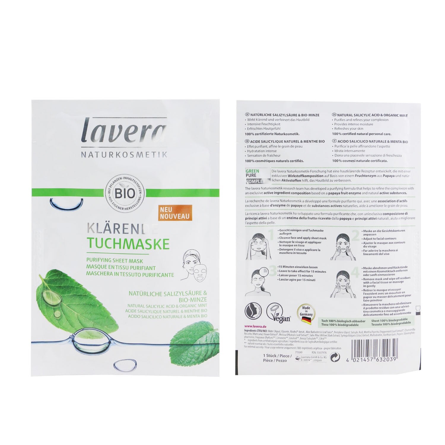 Lavera Sheet Mask - Purifying (With Natural Salicylic Acid & Organic Mint) 1she
