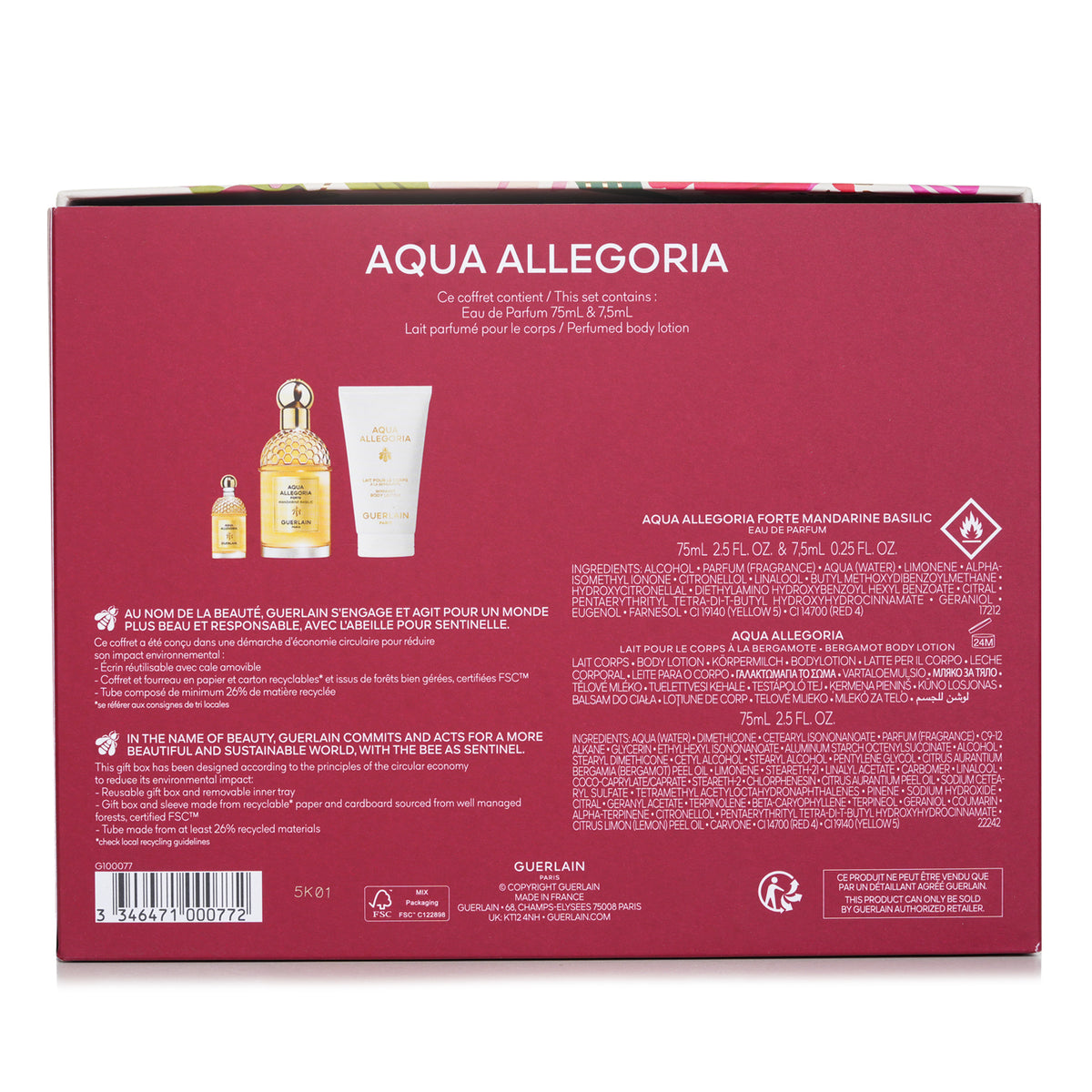 Guerlain Aqua Allegoria Forte Mandarine Basilic Gift Set EDP 75ml+7.5ml+ Body