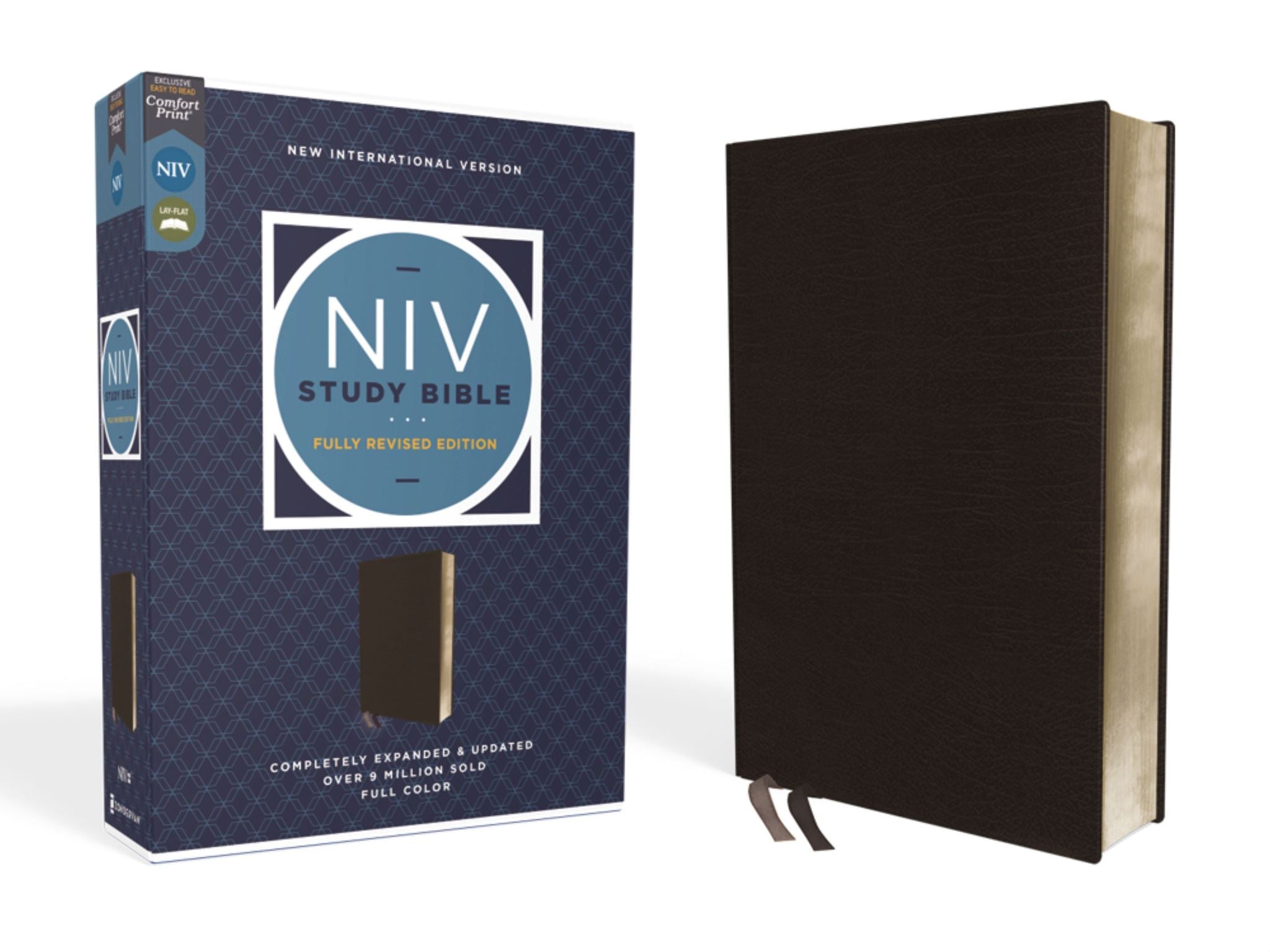 NIV Study Bible, Fully Revised Edition, Bonded Leather, Black, Red Letter, Comfo