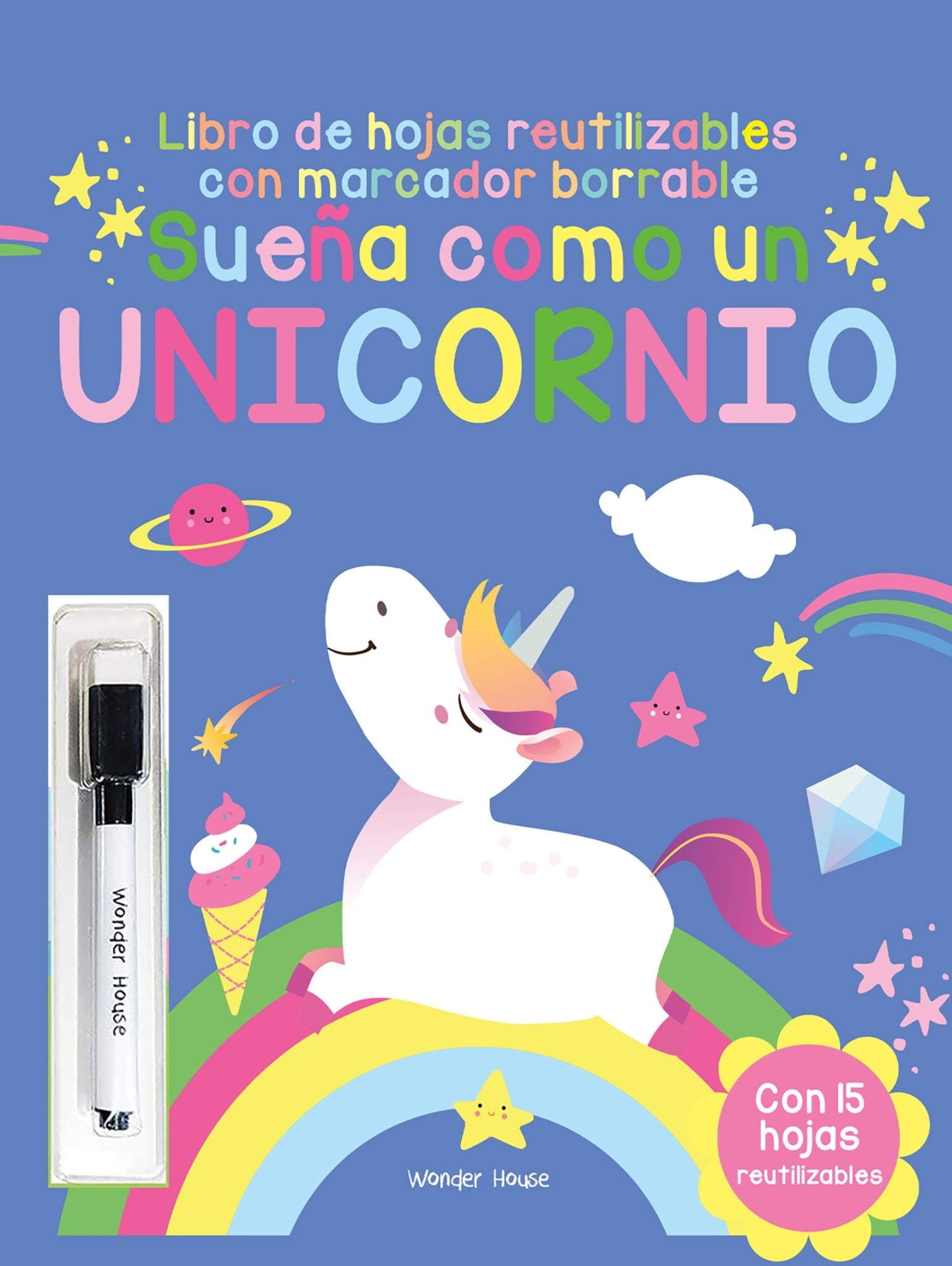 Reusable wipe and clean Dream like a Unicorn activity book - Spanish