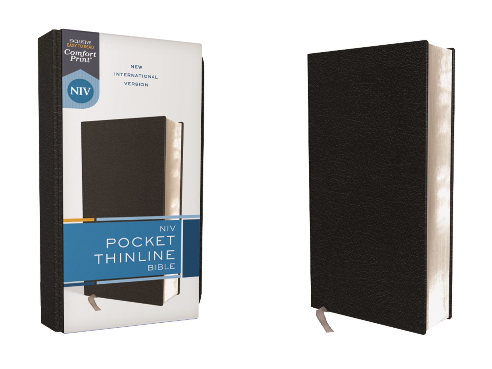 NIV Pocket Thinline Bible, Bonded Leather, Red Letter, Comfort Print [Black]