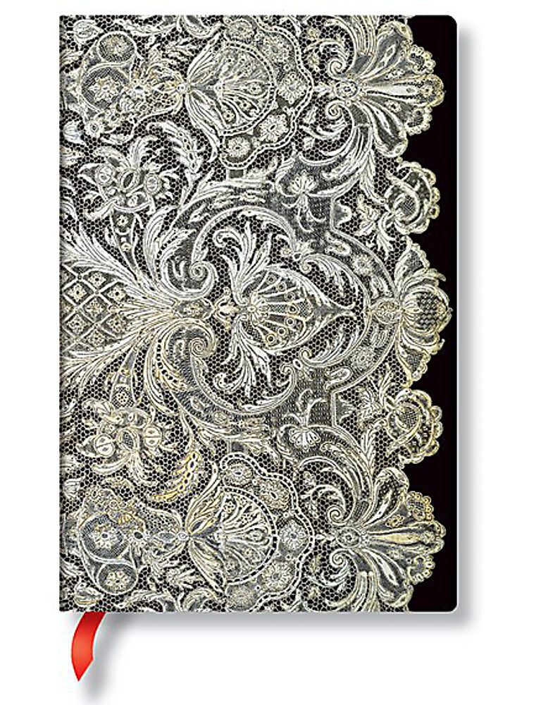 Ivory Veil (Lace Allure) Mini Lined Hardcover Journal (Elastic Band Closure)